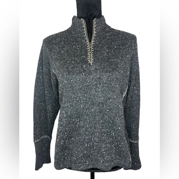 WOOLRICH 100% LAMBS WOOL GRAY STITCHED SPECKLED QUARTER ZIP SWEATER SIZE SMALL - Picture 6 of 10